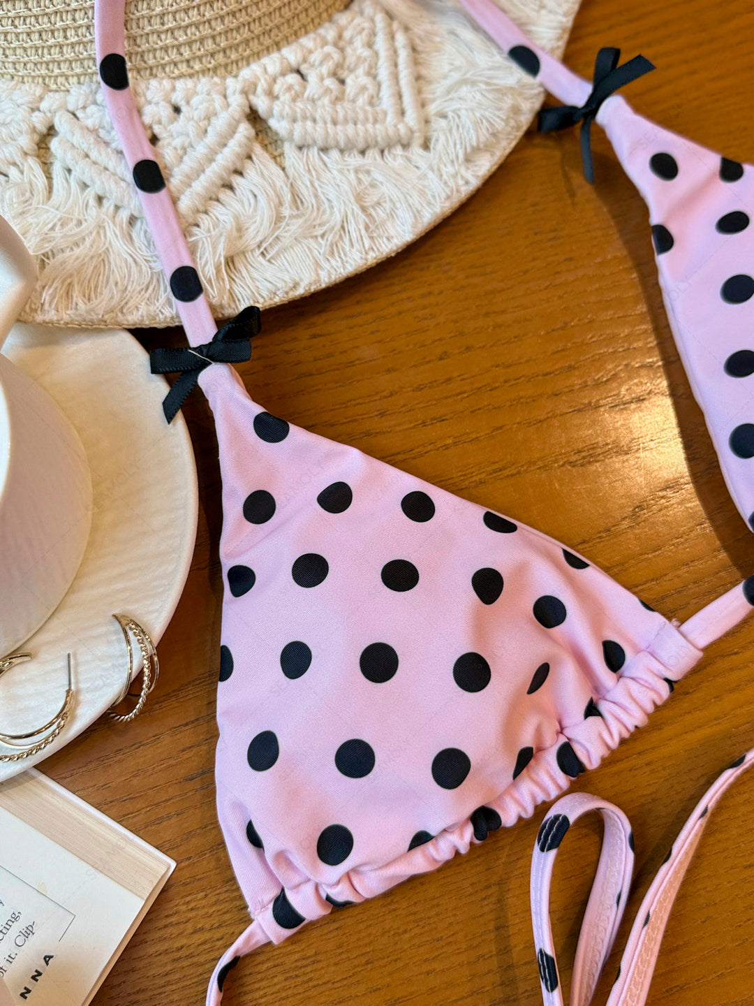Seamolly Polka Dot Triangle Top & Double Layer Cheeky Boyshorts Bikini Set