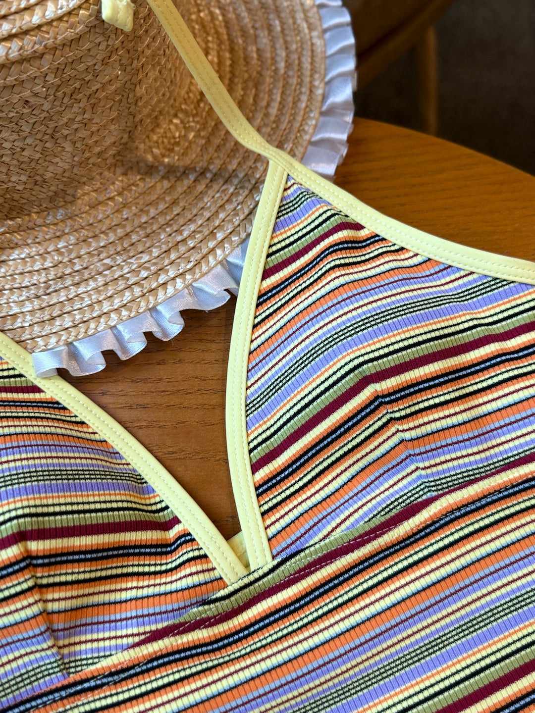 Seamolly Contrast Piping Striped Cheeky Boyshorts Tankini Set