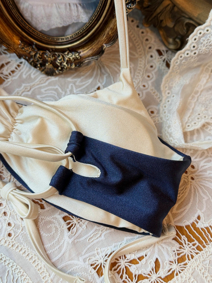 Seamolly Color Spliced Ruched Halter Top & Cheeky Brazilian Bottom Bikini Set