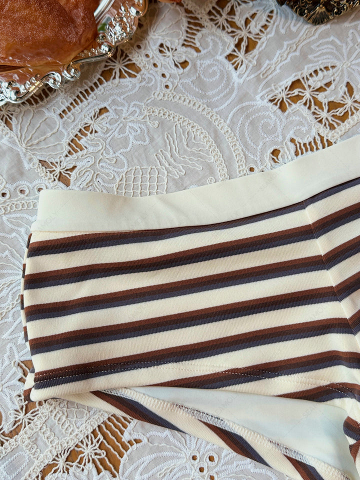 Seamolly Striped Halter Triangle Cheeky Boyshorts Bikini Set