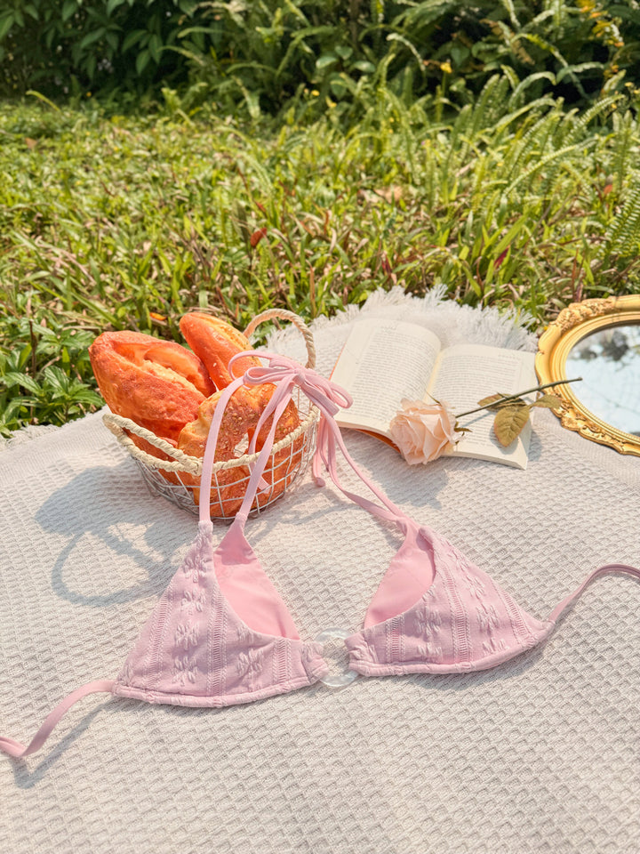 Seamolly Light Pink Floral Jacquard Textured O Ring Double Layer Bikini Set