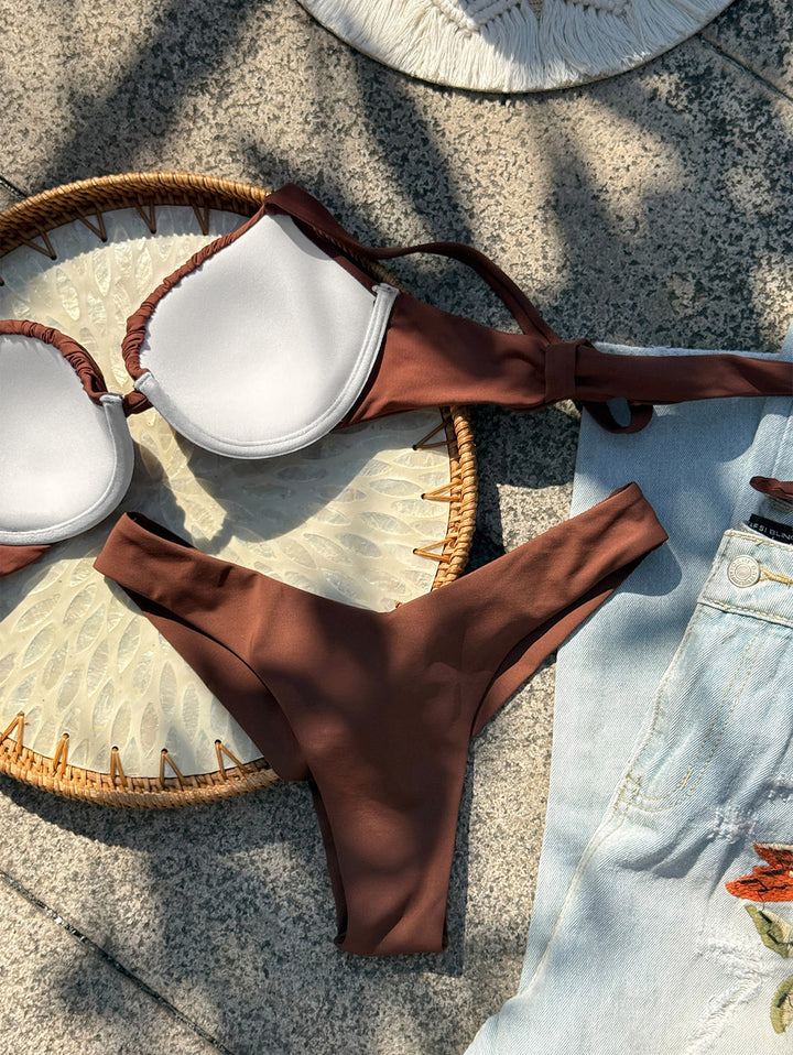 Seamolly Sexy Solid Color Ruched Underwire Push Up Bikini Set