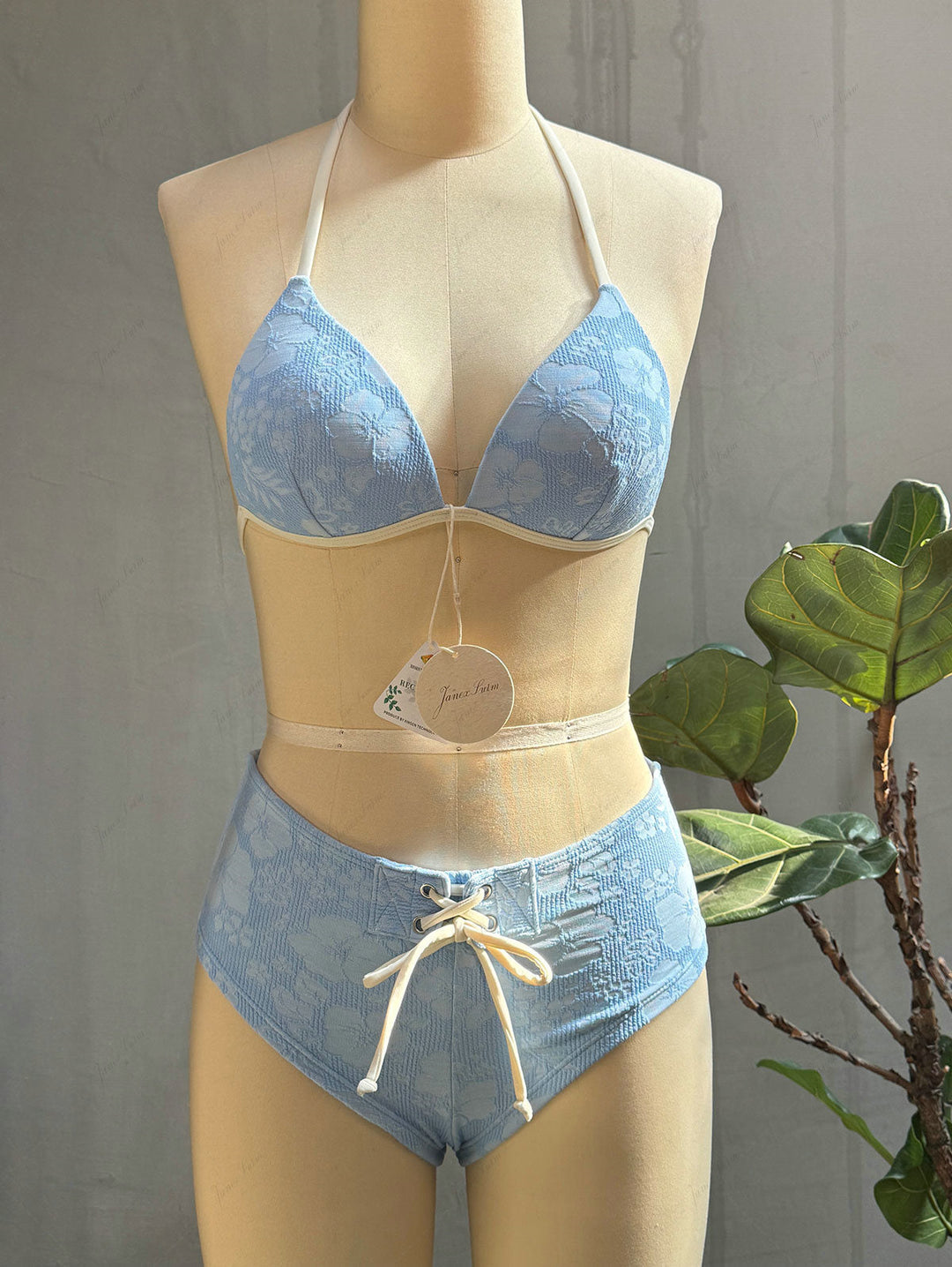 Light Blue Recycled Fabric Jacquard Triangle Push Up Bikini Set