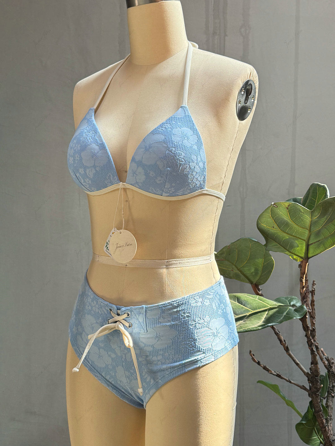 Light Blue Recycled Fabric Jacquard Triangle Push Up Bikini Set