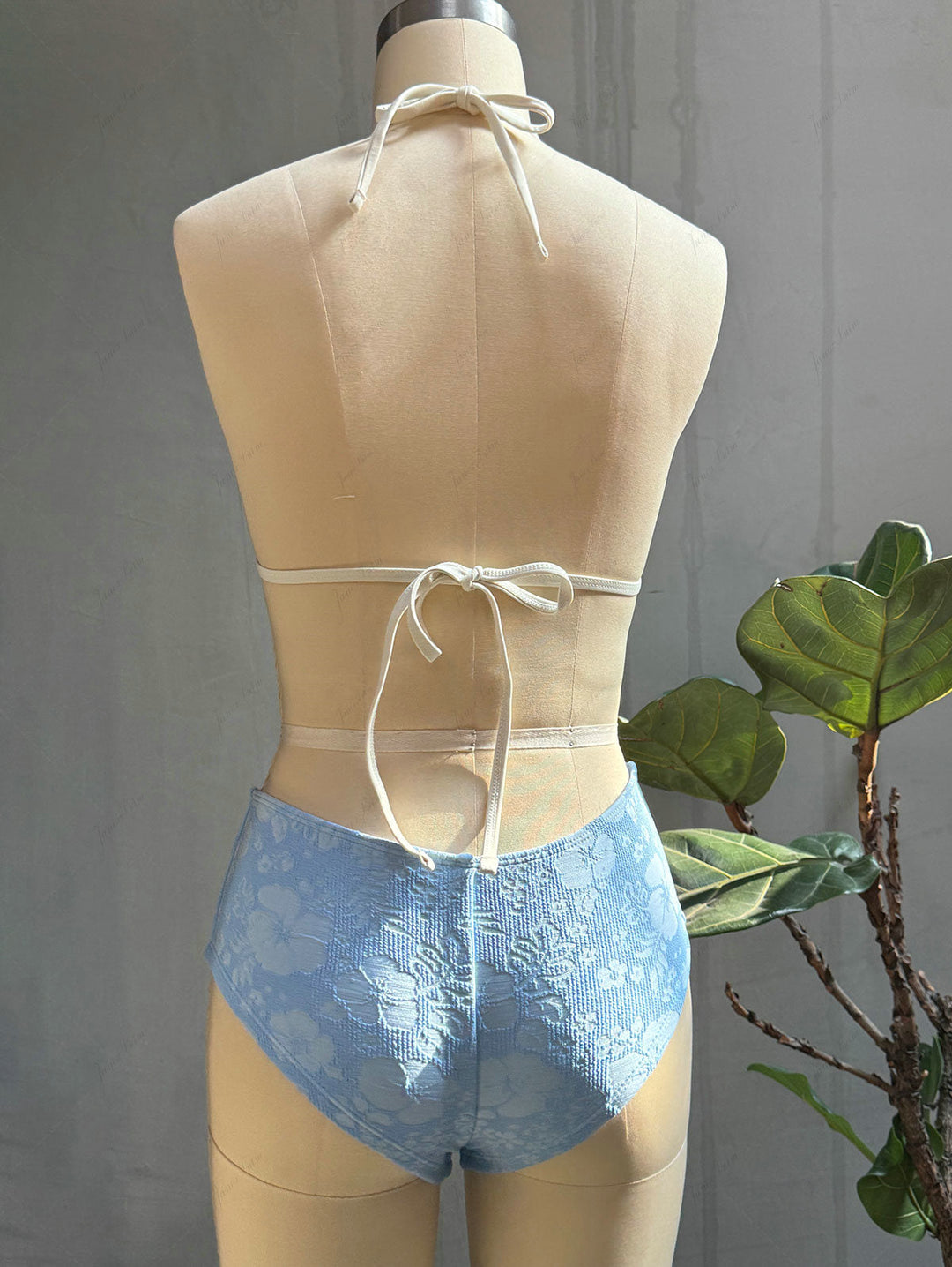 Light Blue Recycled Fabric Jacquard Triangle Push Up Bikini Set
