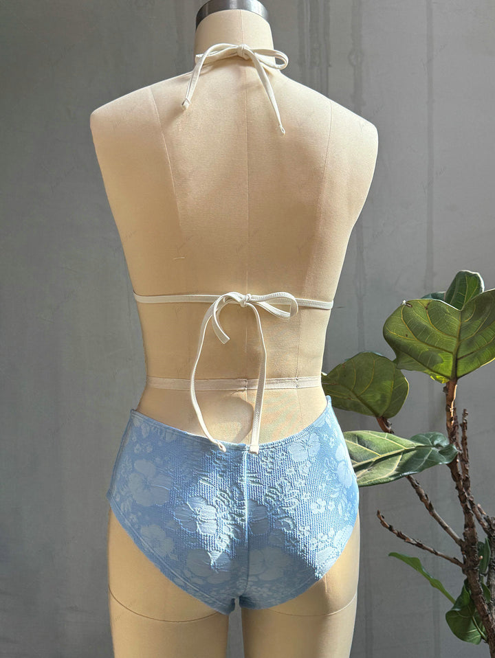 Light Blue Recycled Fabric Jacquard Triangle Push Up Bikini Set
