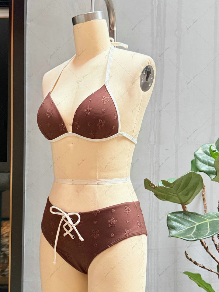 Deep Coffee Recycled Fabric Eyelet Jacquard Push Up Bikini Set