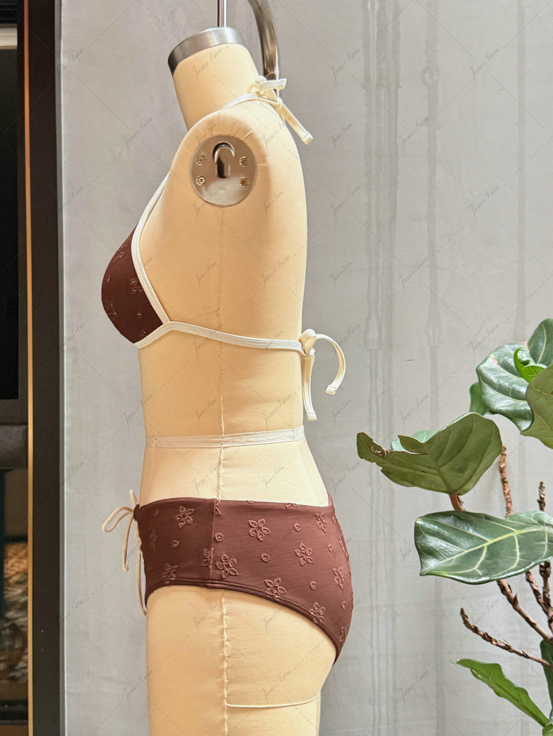 Deep Coffee Recycled Fabric Eyelet Jacquard Push Up Bikini Set