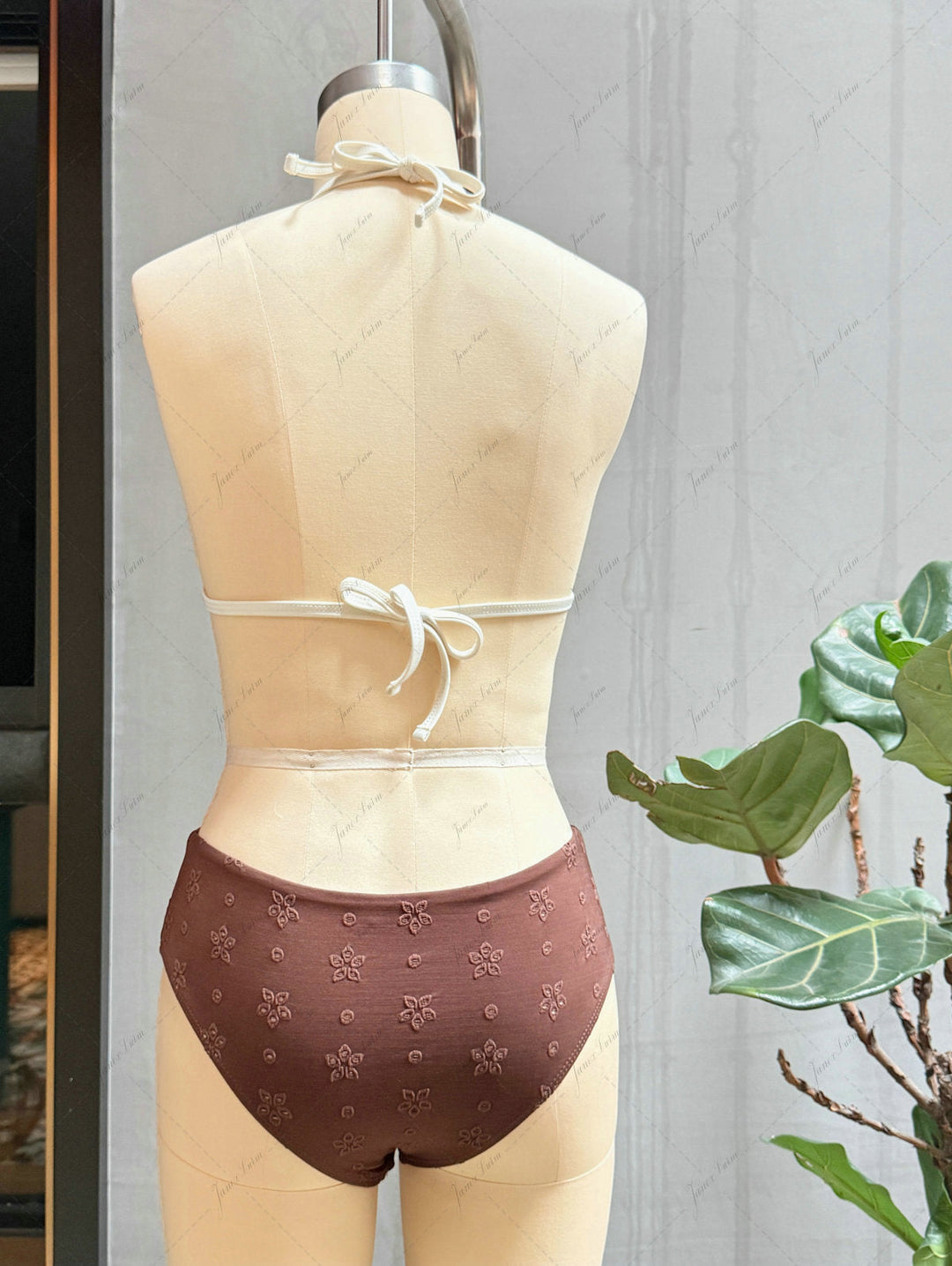 Deep Coffee Recycled Fabric Eyelet Jacquard Push Up Bikini Set
