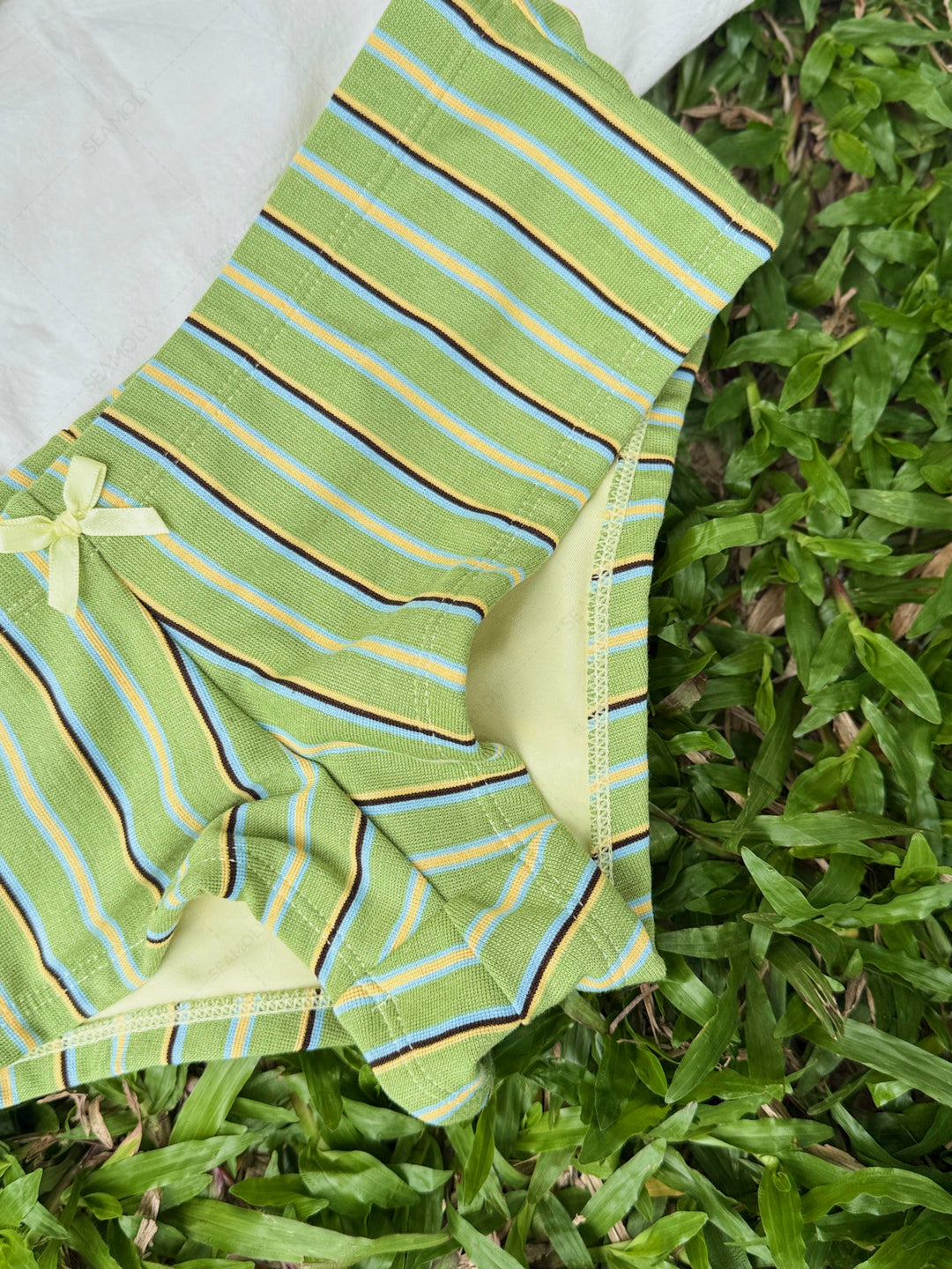 Seamolly Striped Bowknot Halter Triangle Cheeky Boyshorts Bikini Set