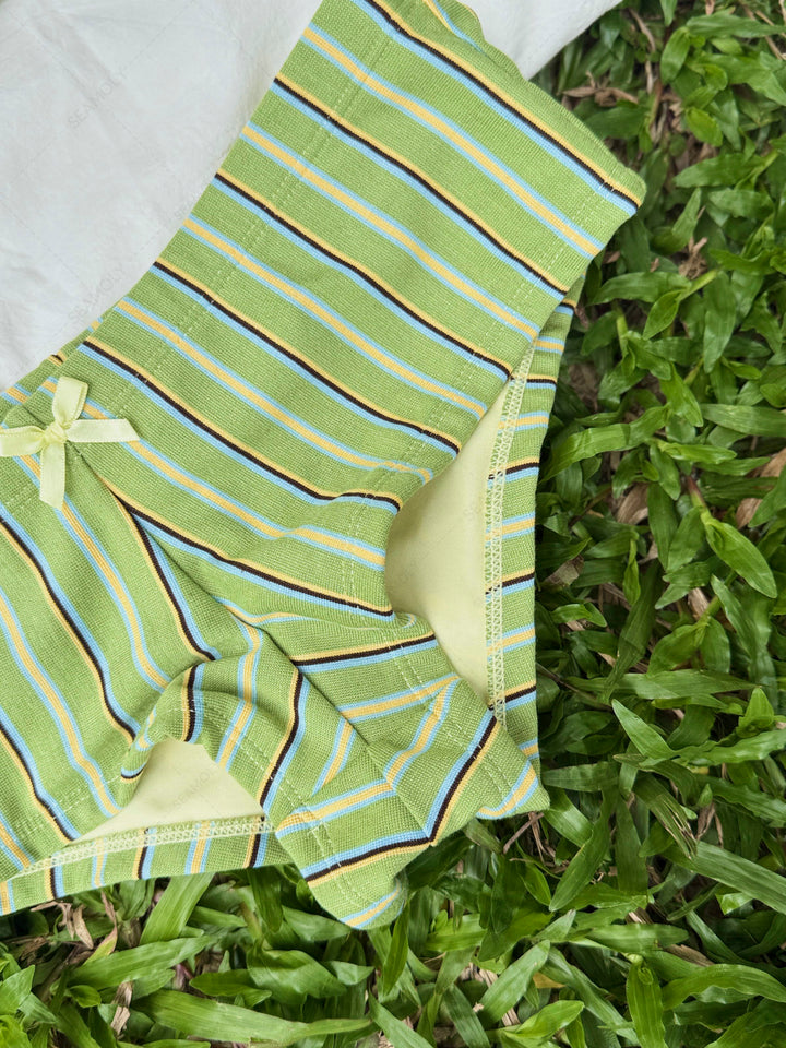 Seamolly Striped Bowknot Halter Triangle Cheeky Boyshorts Bikini Set