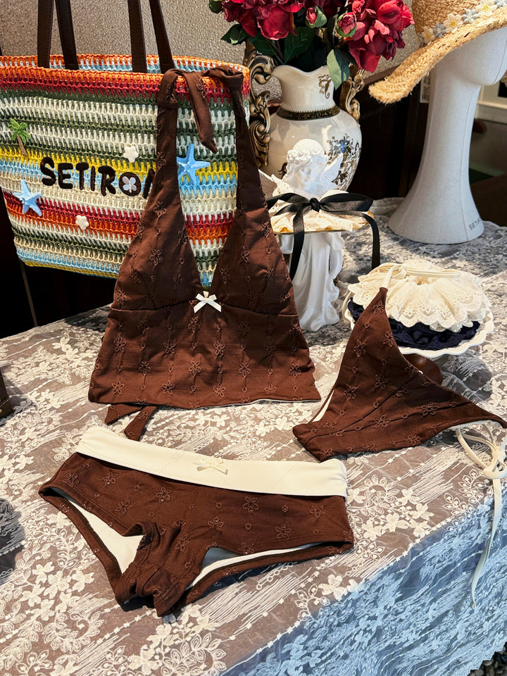 Seamolly Recycled Fabric Jacquard Halter Tank Top & Cheeky Brazilian Bottom Tankini Set