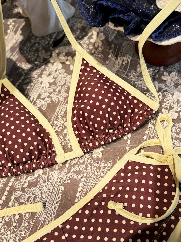 Seamolly Polka Dot Contrast Binding Cutout Tied Cheeky Boyshorts Bikini Set