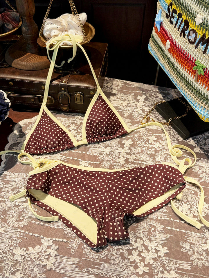 Seamolly Polka Dot Contrast Binding Cutout Tied Cheeky Boyshorts Bikini Set