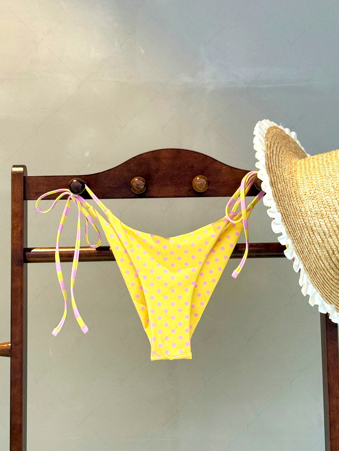 Yellow Striped Polka Dot Print Reversible Cheeky Brazilian Bikini Bottom