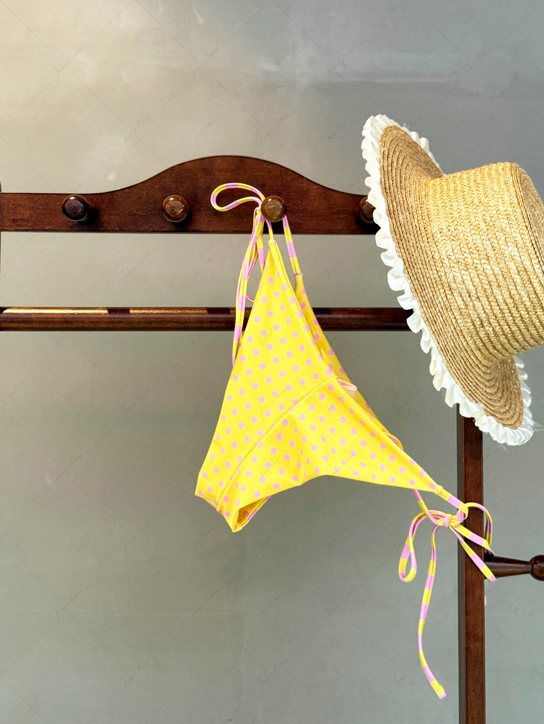 Yellow Striped Polka Dot Print Reversible Cheeky Brazilian Bikini Bottom