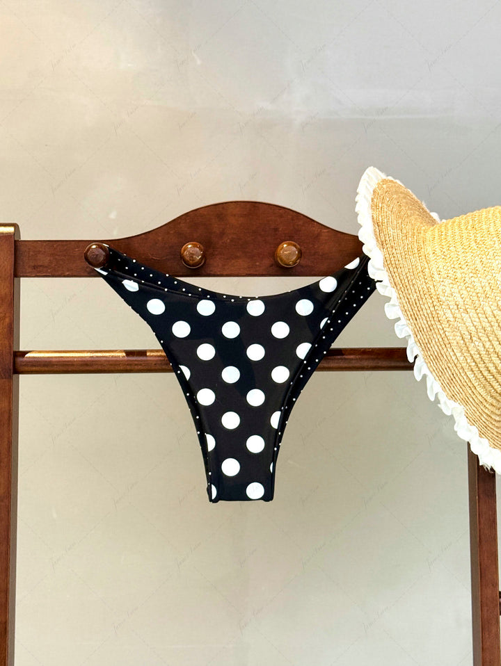 Black Polka Dot Print Reversible Cheeky Bikini Bottom
