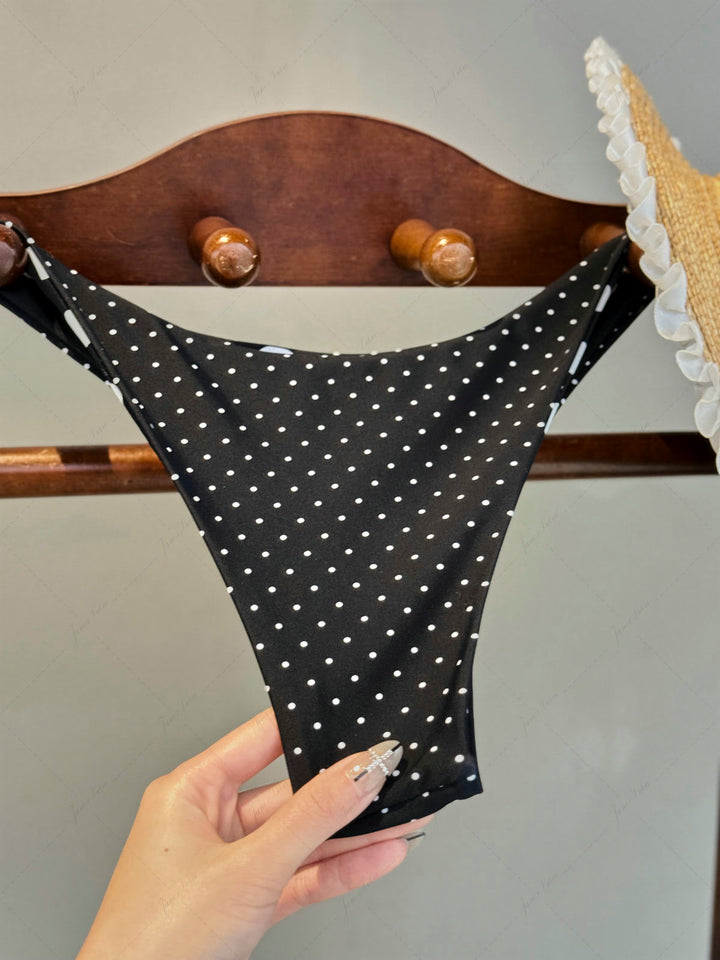 Black Polka Dot Print Reversible Cheeky Bikini Bottom
