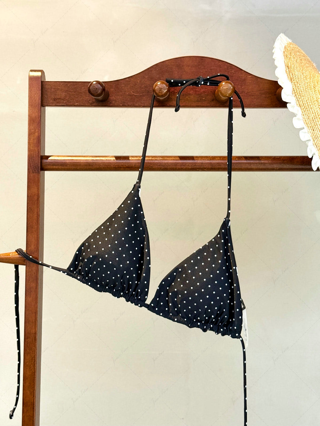 Black Polka Dot Print Halter Triangle Reversible Bikini Top