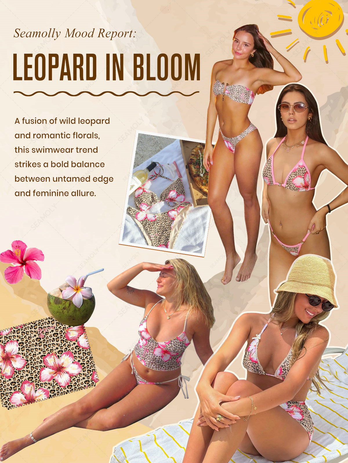 【やよい】レオナールエスニック赤花柄＆黒レースカシュクール2点 Seamolly ヴィンテージ ヒョウ柄 花柄 レーストリム 蝶結び 装飾