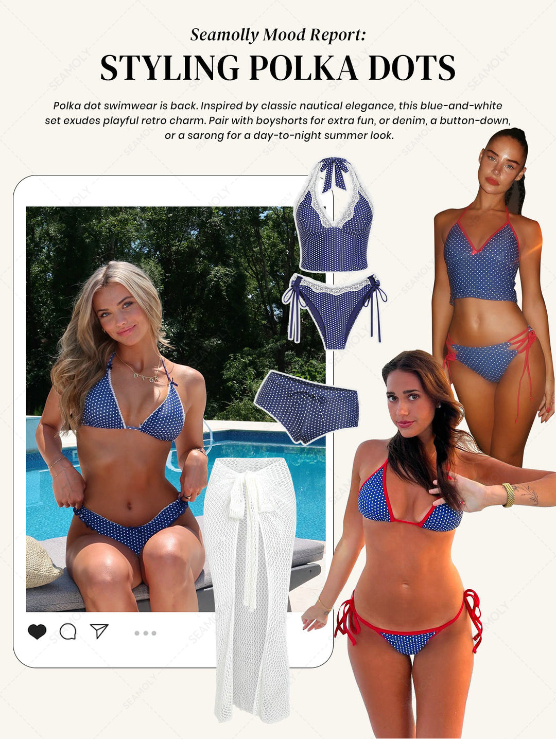 Seamolly Polka Dots Print Bowknot Decor Beach Swim Bottom Boyshorts