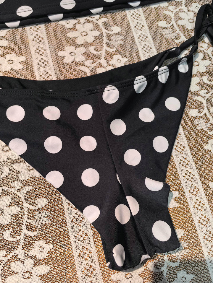 Seamolly 3 Piece Polka Dot Print Triangle Push Up Brazilian Cheeky Boyshort Bikini Set