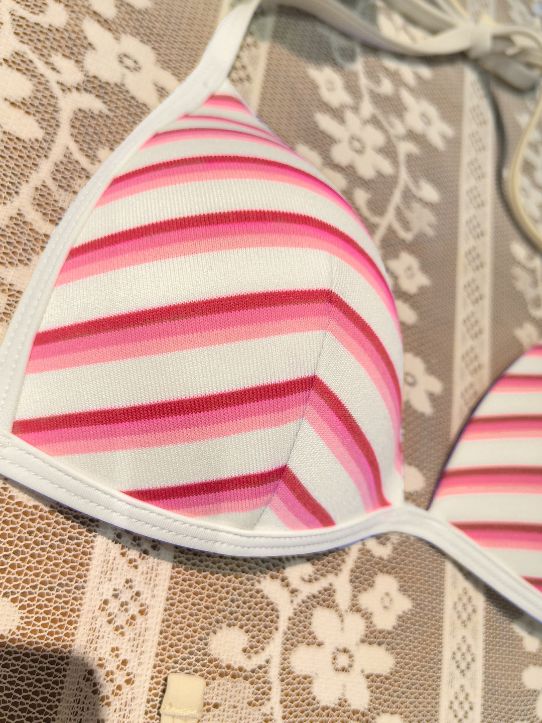 Seamolly 3 Piece Striped Triangle Push Up Brazilian Cheeky Boyshort Bikini Set