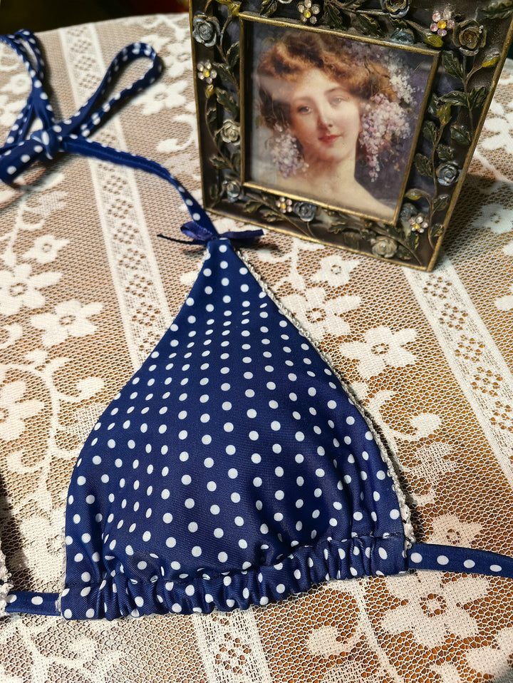 Seamolly Polka Dot Lace Bowknot Halter Tied 3 Piece Boyshort Bikini Set