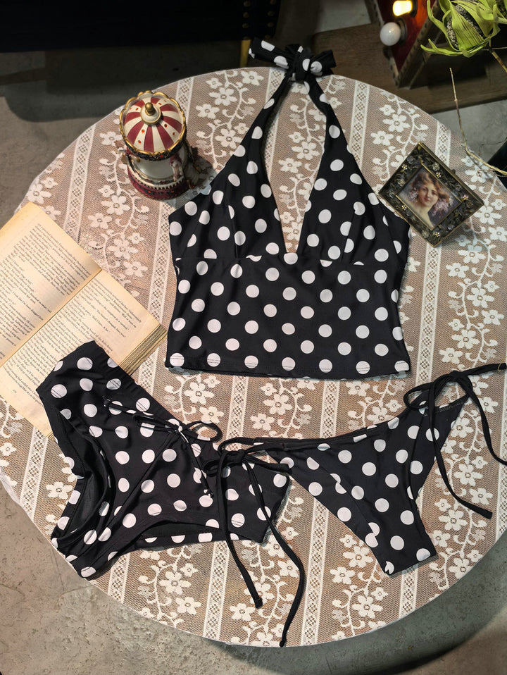 Seamolly 3 Piece Polka Dot Print Halter Brazilian Cheeky Boyshort Tankini Set