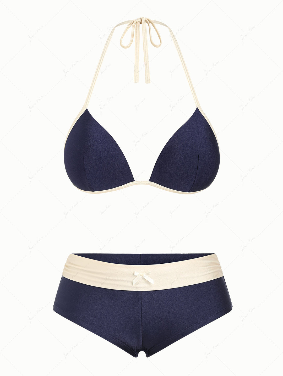 Deep Blue Contrast Binding Triangle Push Up Cheeky Boyshorts Bikini Set