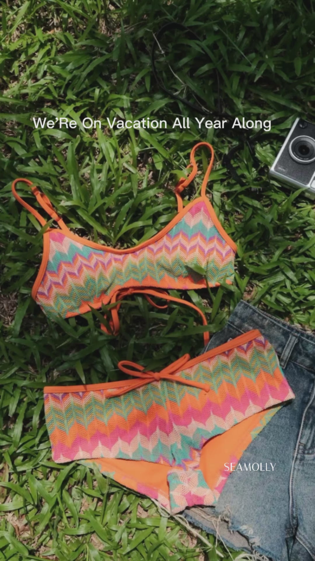 Seamolly Geometric Open-knit Textured Bralette Cheeky Boyshorts Bikini Set