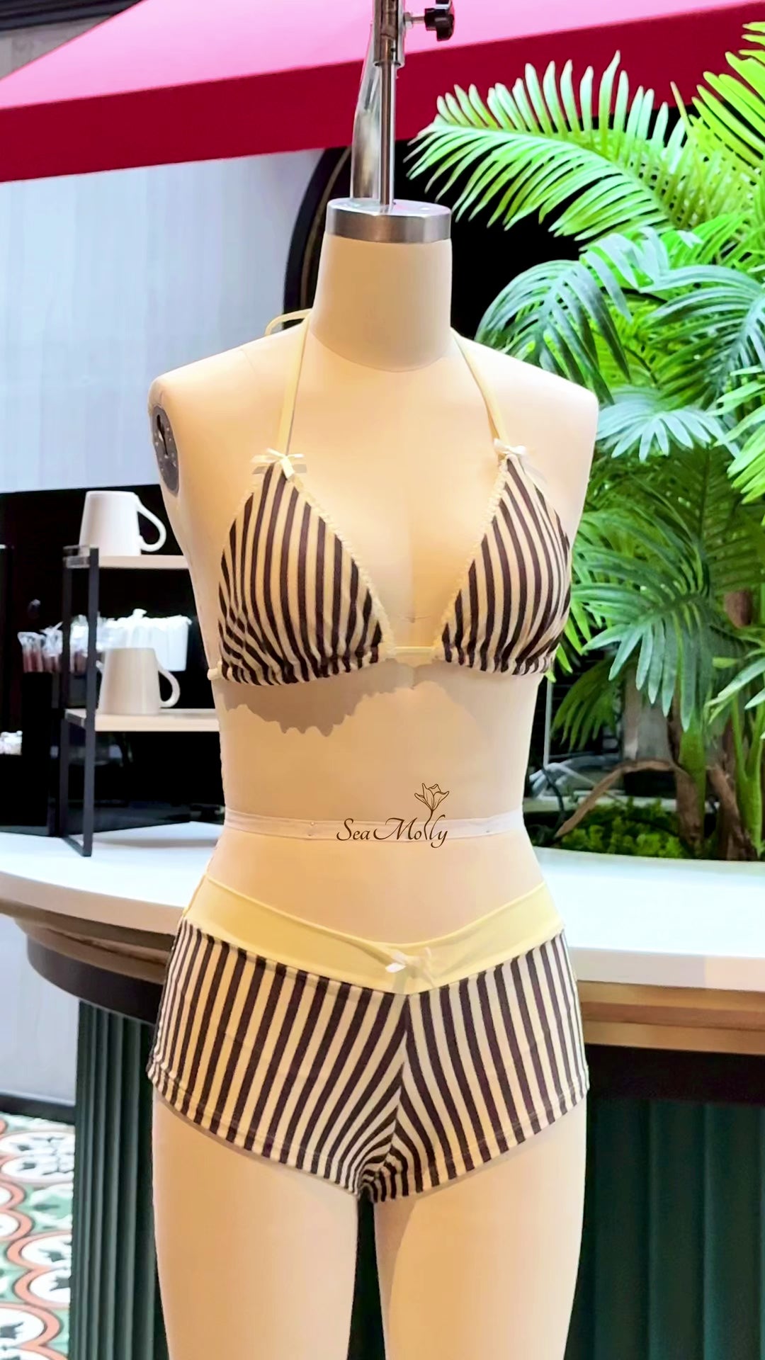 Seamolly Striped Bowknot Bikini Bottom Cheeky Swim Boyshorts