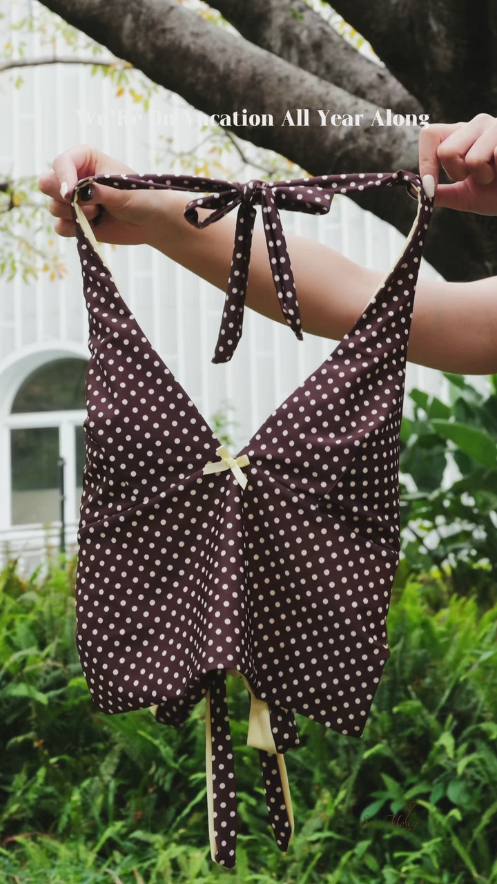 Seamolly Polka Dot Print Halter Tank Top & Cheeky Brazilian Bottom Tankini Set