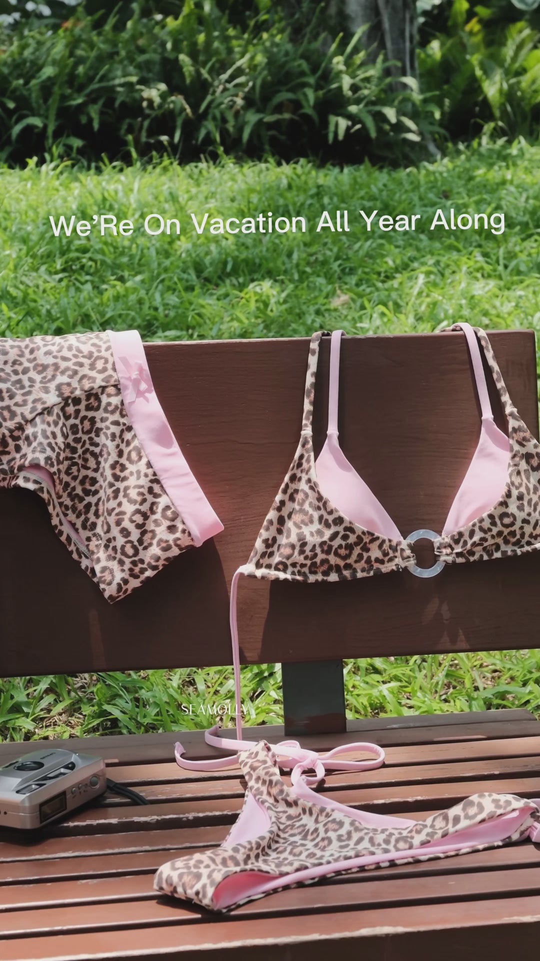 Seamolly 3 Piece Contrast Color Leopard Print O Ring Double Layer Cheeky Boyshort Bikini Set