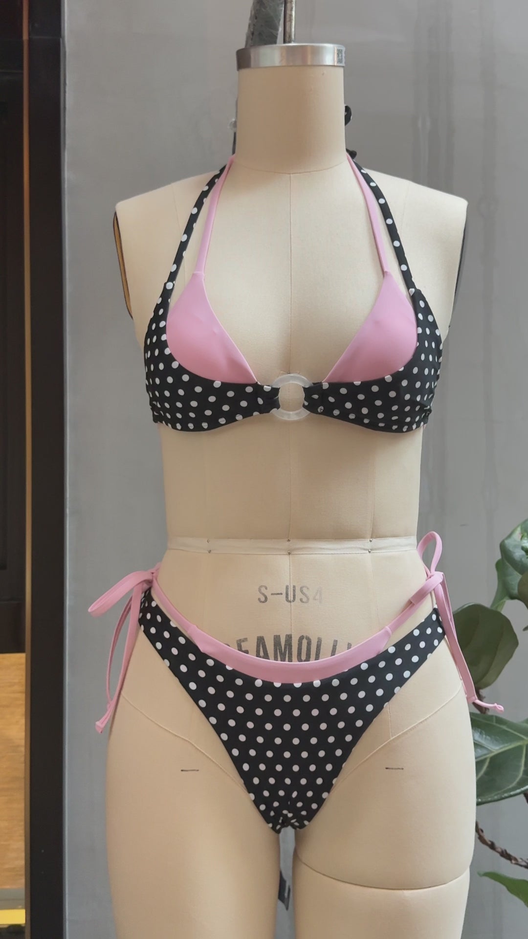 Seamolly Contrast Color Polka Dot Print Double Layer O Ring 2 In 1 Bikini Set