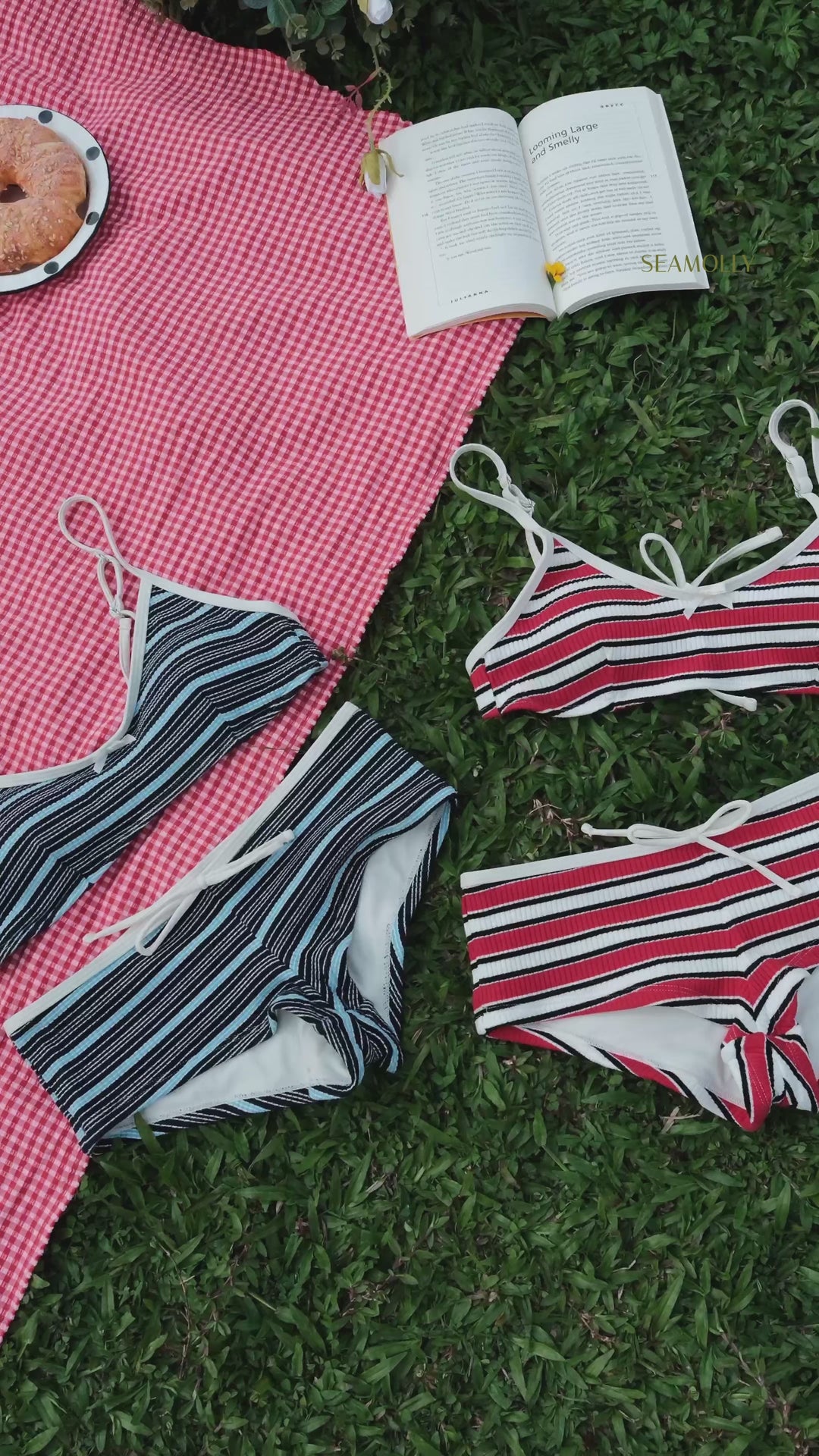 Seamolly Ribbed Knit Striped Tank Style Cheeky Boyshorts Bikini Set