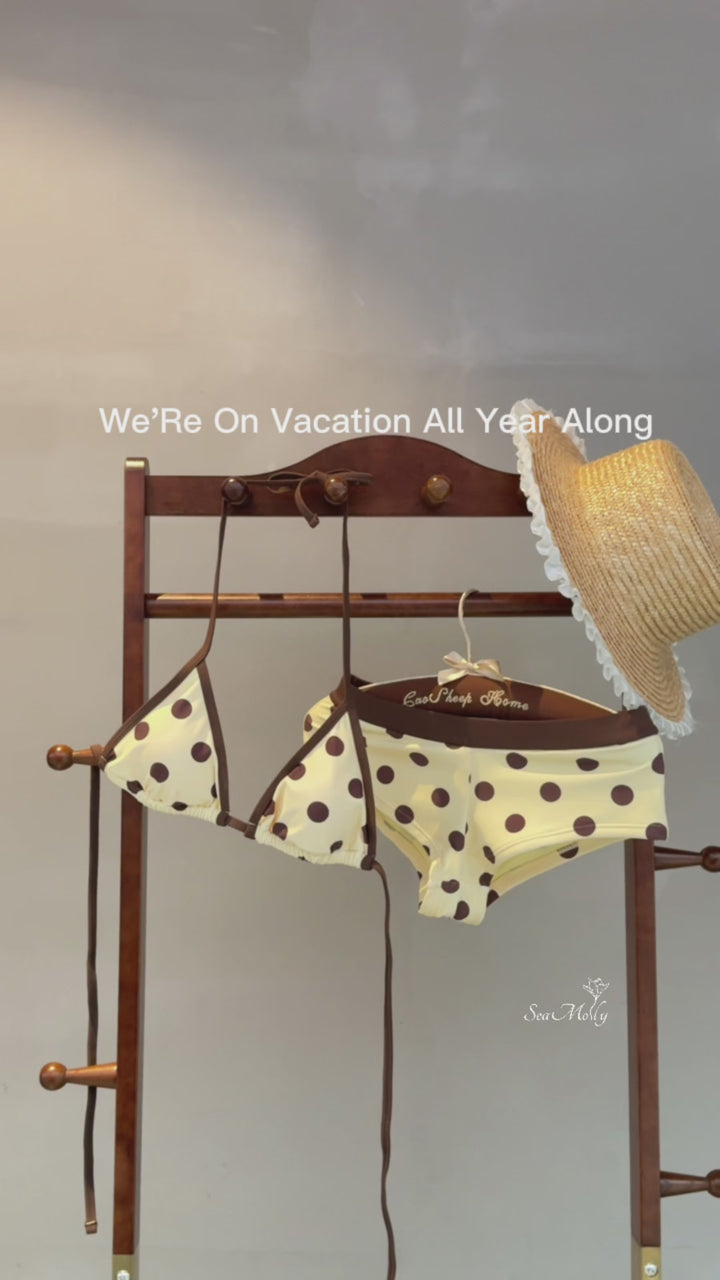 Seamolly Polka Dot Contrast Binding Triangle Cheeky Boyshorts Bikini Set