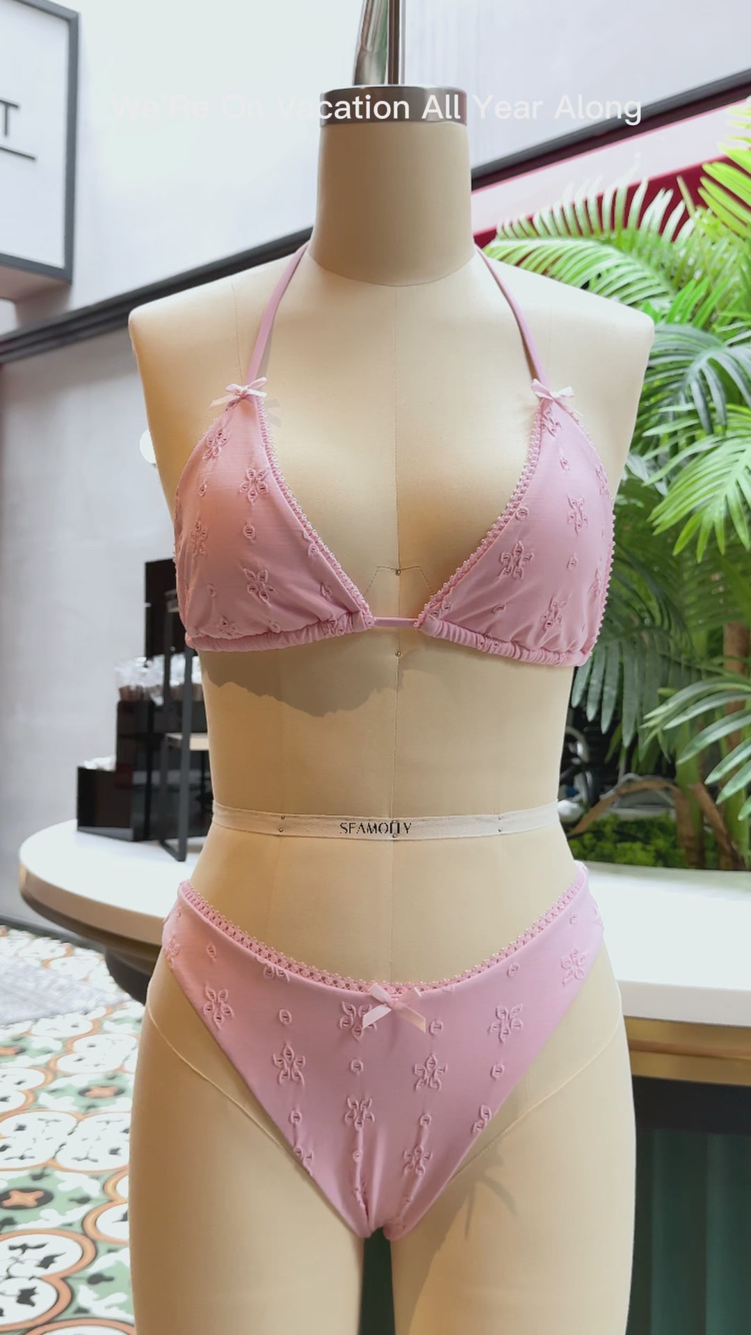 Seamolly Recycled Fabric Jacquard Lace Bowknot Cheeky Bikini Set