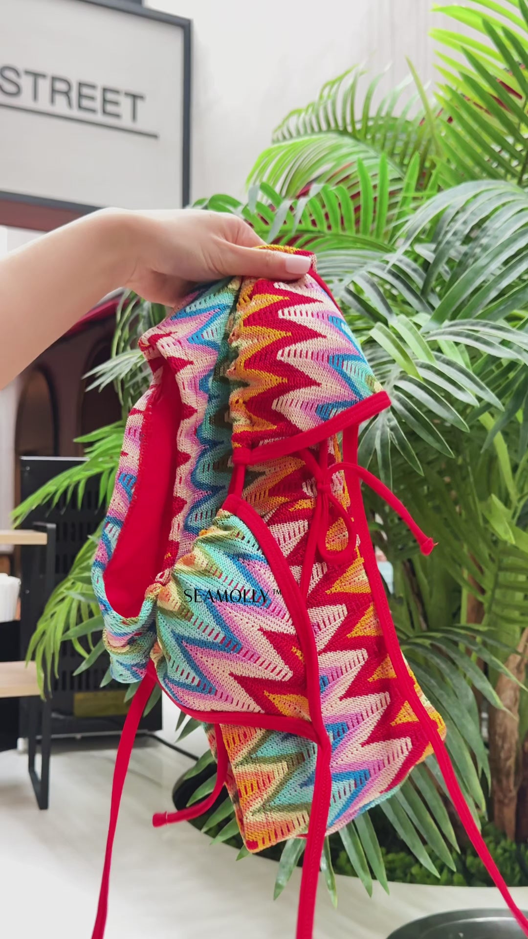 Seamolly Crochet Chevron Contrast Binding Cheeky Boyshorts Bikini Set