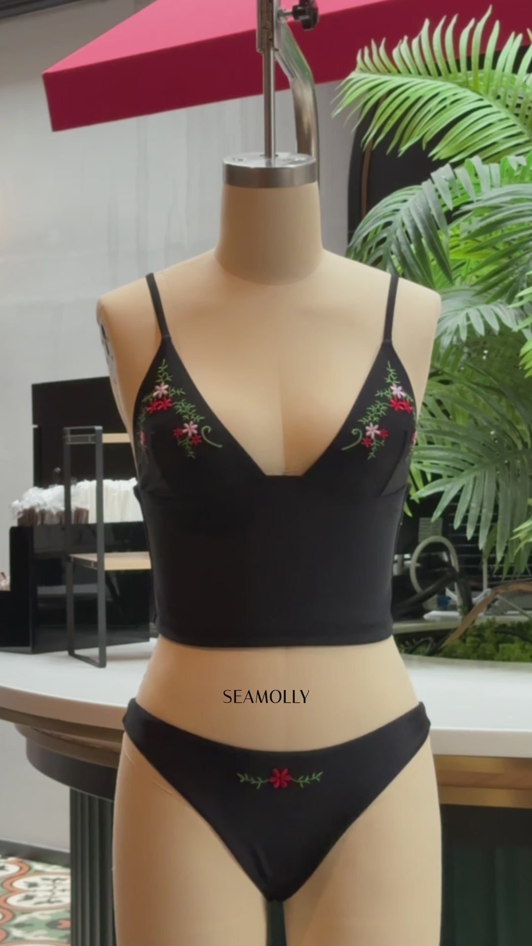 Seamolly Floral Embroidered Cami Tank Top & Cheeky Brazilian Bottom Tankini Set