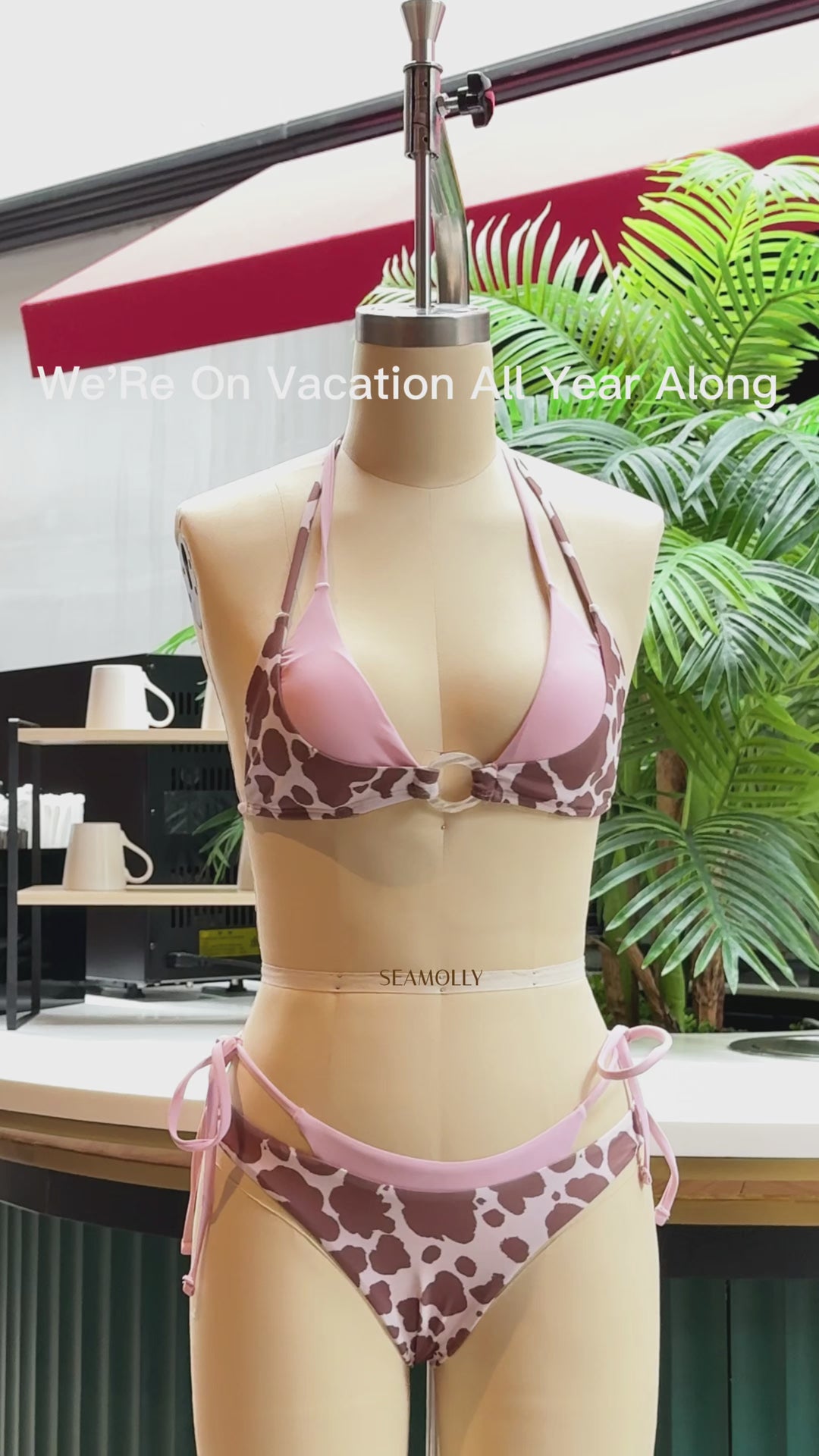 Seamolly Contrast Color Cow Print O Ring Double Layer Bikini Set