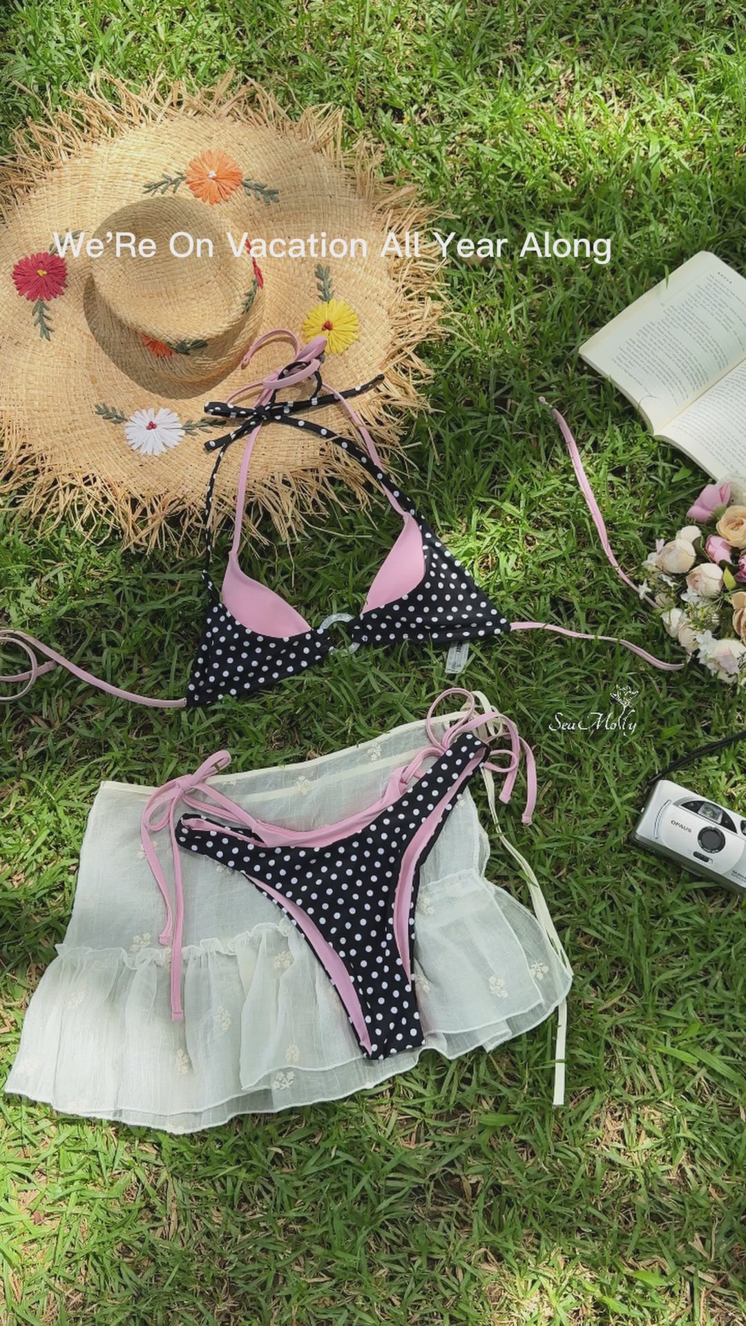 Seamolly Contrast Color Polka Dot Print O Ring Double Layer Bikini Set