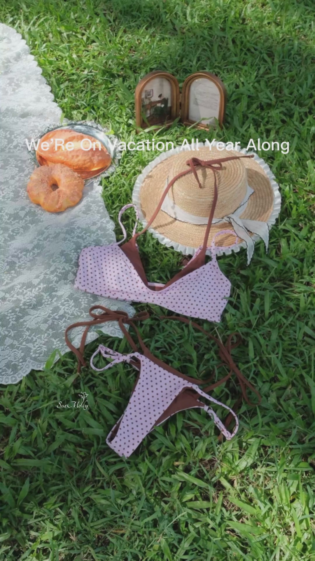 Seamolly Polka Dot Print Tie Side Double Layer Bikini Set