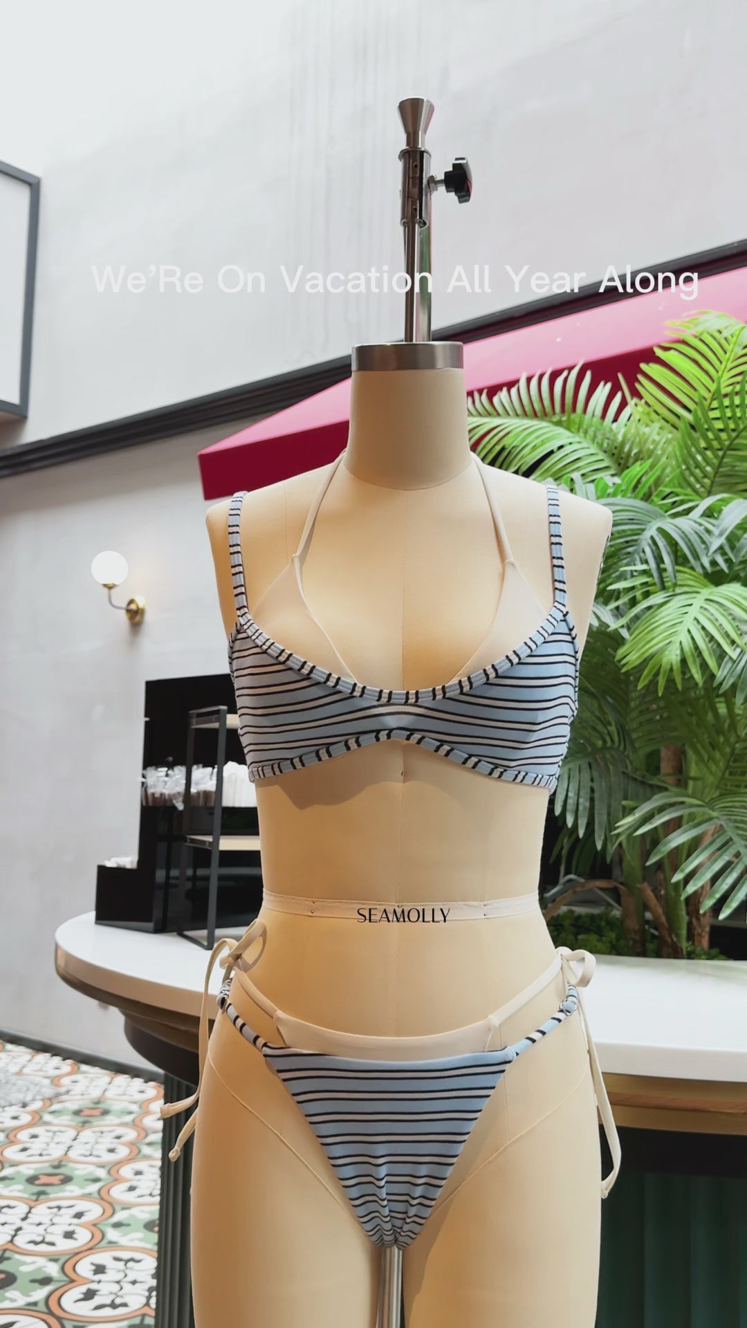 Seamolly Contrast Color Striped String Double Layer Bikini Set
