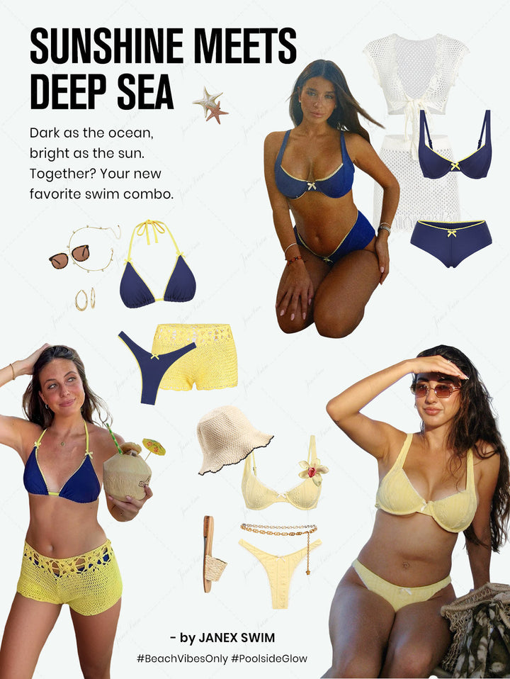 Deep Blue Contrast Lace Bowknot Underwire Cheeky Boyshorts Bikini Set