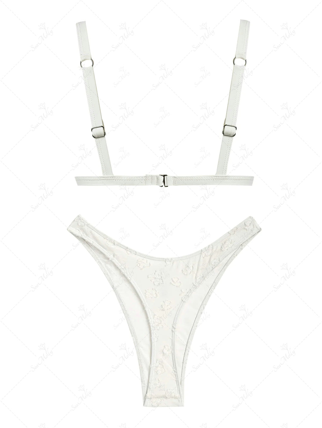 Seamolly Ripped Textured Thong Plunging Neck Bikini Set