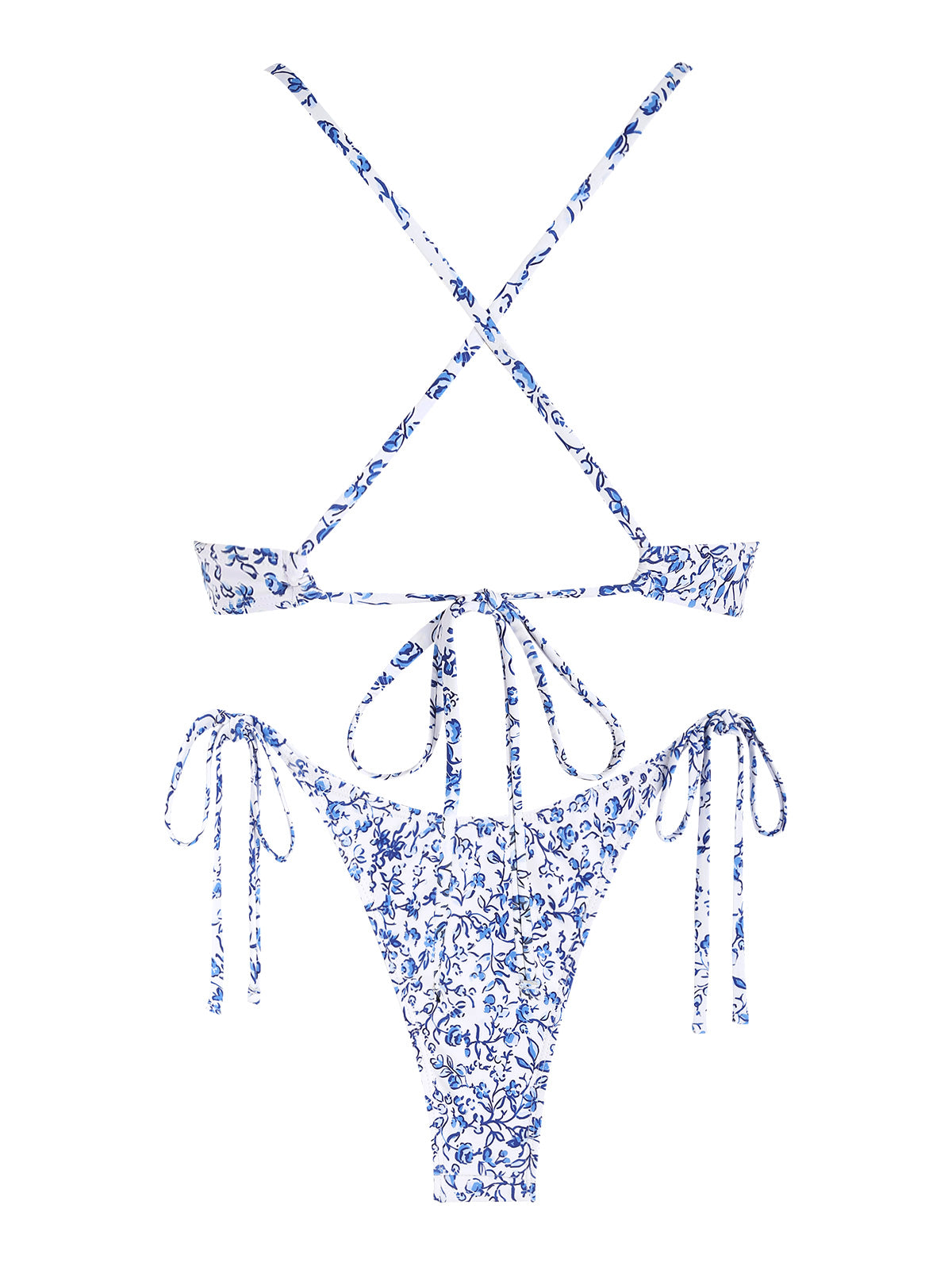 Ditsy Spaghetti Strap Criss Cross Underwire Tie Side String Bikini Set
